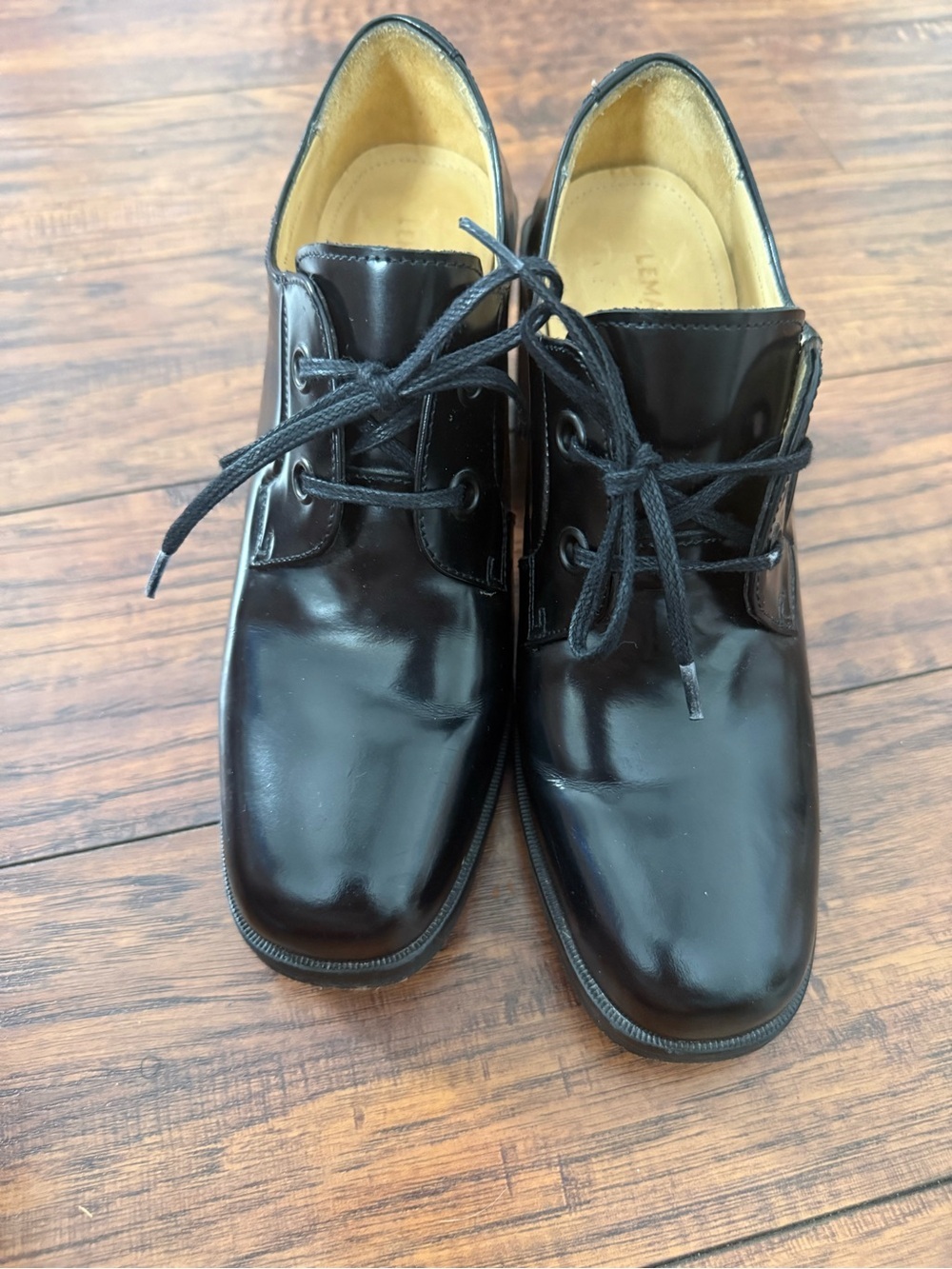 Lemaire Black Derby Leather Block Heels Lace-Up Oxford Shoes Classic Luxury | 39 - Picture 3 of 7